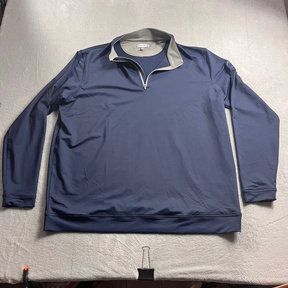 Peter Millar Perth Mens XXL Navy Blue Quarter Zip Pullover Golf Sweater ME0EK40